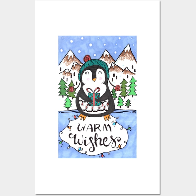 Warm Wishes Holiday Penguin Wall Art by RuthMCreative